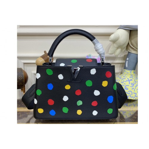 Louis Vuitton M21663 LVxYK Capucines MM Bag in Black Taurillon bull calf leather with 3D Painted Dots print Louis Vuitton M21663 LVxYK Capucines MM Bag in Black Taurillon bull calf leather with 3D Painted Dots print