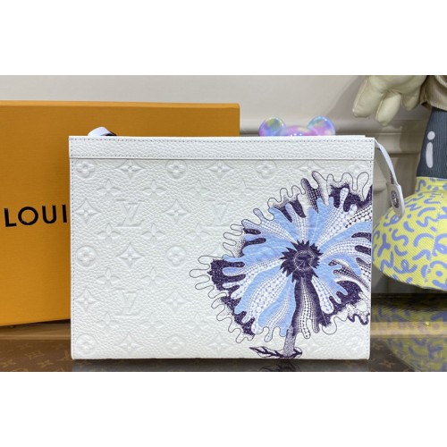 Louis Vuitton M21677 LVxYK Pochette Voyage bag in White Taurillon Monogram cowhide with Psychedelic Flower print on front Louis Vuitton M21677 LVxYK Pochette Voyage bag in White Taurillon Monogram cowhide with Psychedelic Flower print on front