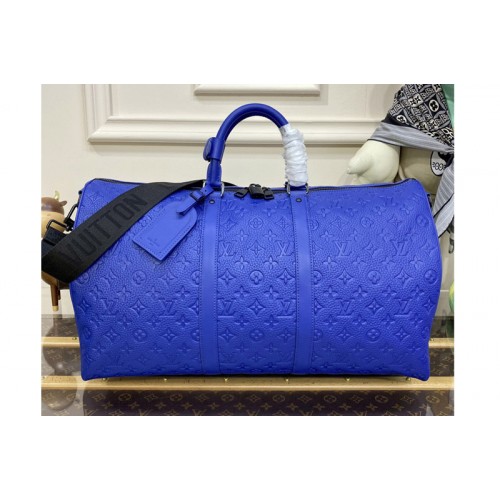 Louis Vuitton M23082 Keepall Bandouliere 50 Bag in Racing Blue Embossed Taurillon Monogram cowhide leather Louis Vuitton M23082 Keepall Bandouliere 50 Bag in Racing Blue Embossed Taurillon Monogram cowhide leather