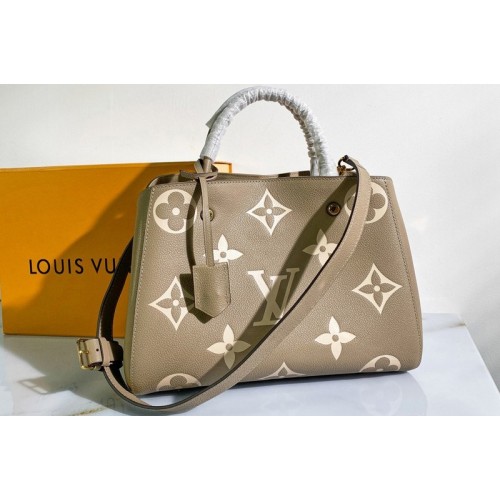 Louis Vuitton M45499 Exclusive Prelaunch – Montaigne MM Bag in Tourterelle Gray Cream Monogram Empreinte Leather