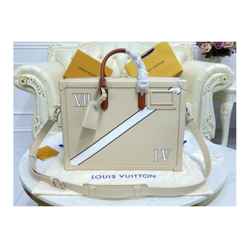 Louis Vuitton M44952 Soft Trunk Briefcase Bag in Beige Calf Leather Louis Vuitton M44952 Soft Trunk Briefcase Bag in Beige Calf Leather