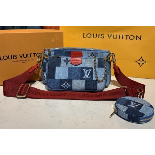 Louis Vuitton M44990 Multi Pochette Accessoires bags in Blue Red Monogram Denim canvas Louis Vuitton M44990 Multi Pochette Accessoires bags in Blue Red Monogram Denim canvas