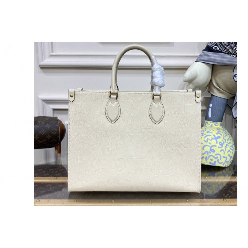 Louis Vuitton M45595 Onthego MM tote bag in White Monogram Empreinte leather