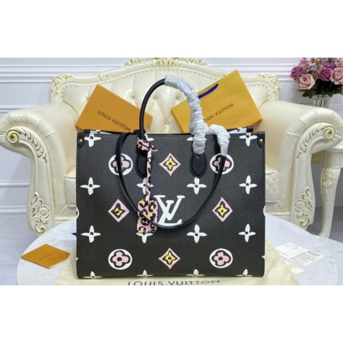 Louis Vuitton M45815 Onthego GM Bag in Black Monogram coated canvas