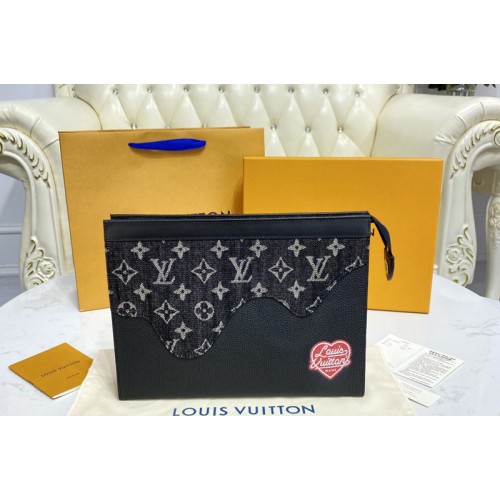 Louis Vuitton M45961 Pochette Voyage MM in Black Monogram denim and Taurillon leather Louis Vuitton M45961 Pochette Voyage MM in Black Monogram denim and Taurillon leather