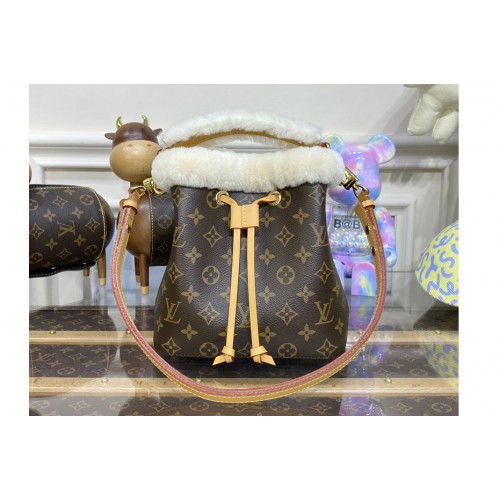 Louis Vuitton M46319 NeoNoe BB Bucket Bag in Monogram coated canvas and shearling