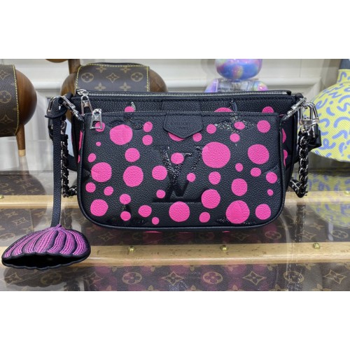 Louis Vuitton M46421 LVxYK Multi Pochette Accessoires Bag in Black and Fuchsia Monogram Empreinte Leather with Infinity Dots Louis Vuitton M46421 LVxYK Multi Pochette Accessoires Bag in Black and Fuchsia Monogram Empreinte Leather with Infinity Dots
