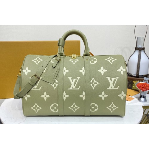Louis Vuitton M46671 Keepall Bandoulière 45 Bag in Kaki Fango Cream Monogram Empreinte embossed leather Louis Vuitton M46671 Keepall Bandoulière 45 Bag in Kaki Fango Cream Monogram Empreinte embossed leather