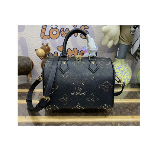 Louis Vuitton M46736 Speedy Bandoulière 25 bag in Black Monogram Empreinte grained cowhide leather with studs