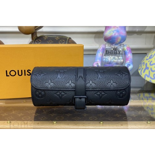 Louis Vuitton M47530 3 Watch Case in Black Monogram-embossed Taurillon leather Louis Vuitton M47530 3 Watch Case in Black Monogram-embossed Taurillon leather