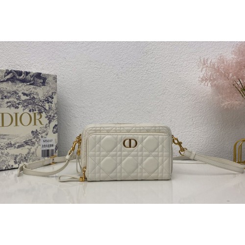 Christian Dior S5037 Dior Caro double pouch in White Supple Cannage Calfskin
