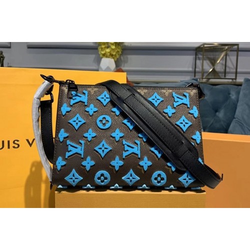 Louis Vuitton M54330 Triangle Shaped Shoulder Bag Monogram Empreinte Leather with Blue embroidery