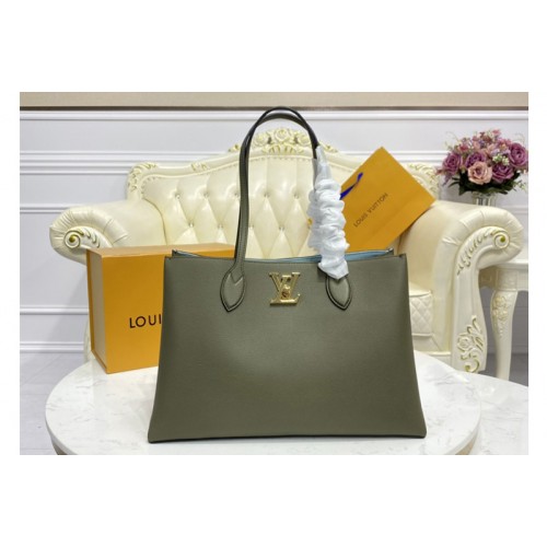 Louis Vuitton M57508 Lockme Shopper handbag In Khaki Green Grained calf leather