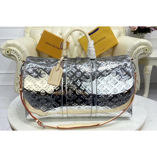 Louis Vuitton M58758 Keepall Bandoulière 50 bag in Silver Monogram vernis