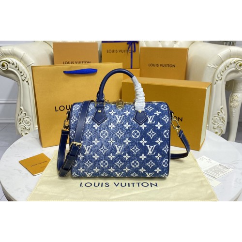 Louis Vuitton M59609 Speedy Bandoulière 25 handbag in Navy Blue Monogram denim jacquard