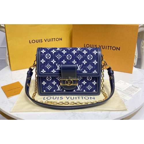 Louis Vuitton M59631 Dauphine MM handbag in Navy Blue Denim jacquard textile
