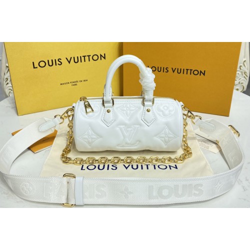 Louis Vuitton M59827 Papillon BB handbag in White Quilted and embroidered smooth calf leather