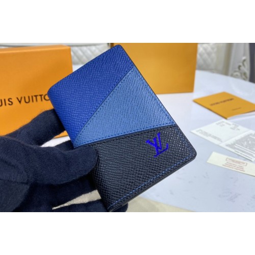 Louis Vuitton M30709 Pocket Organizer Wallet in Blue monochrome Taiga leather