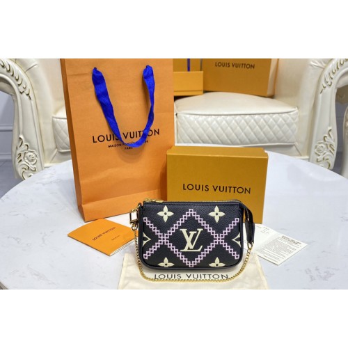 Louis Vuitton M81140 Mini Pochette Accessoires in Black Pink Monogram Empreinte Leather Louis Vuitton M81140 Mini Pochette Accessoires in Black Pink Monogram Empreinte Leather