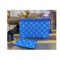 Louis Vuitton M83099 Gaston wearable wallet in Blue Taiga cowhide leather and Monogram coated canvas Louis Vuitton M83099 Gaston wearable wallet in Blue Taiga cowhide leather and Monogram coated canvas