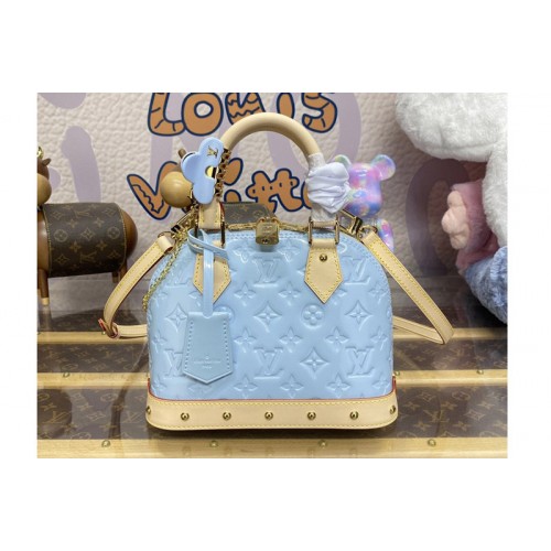 Louis Vuitton M24062 Alma BB Bag in Sky shiny Monogram Vernis leather