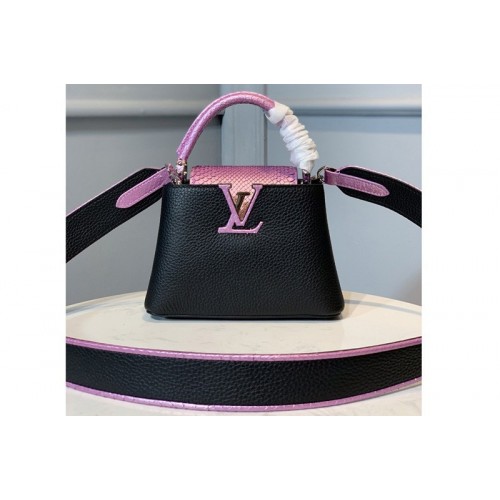 Louis Vuitton N97962 Capucines Mini handbag In Black Taurillon leather and python skin Louis Vuitton N97962 Capucines Mini handbag In Black Taurillon leather and python skin