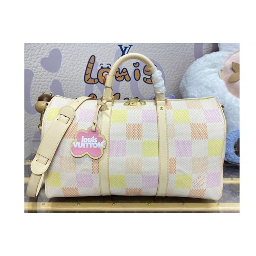 Louis Vuitton N40713 Keepall Bandouliere 45 bag in Peach Damierlicious coated canvas