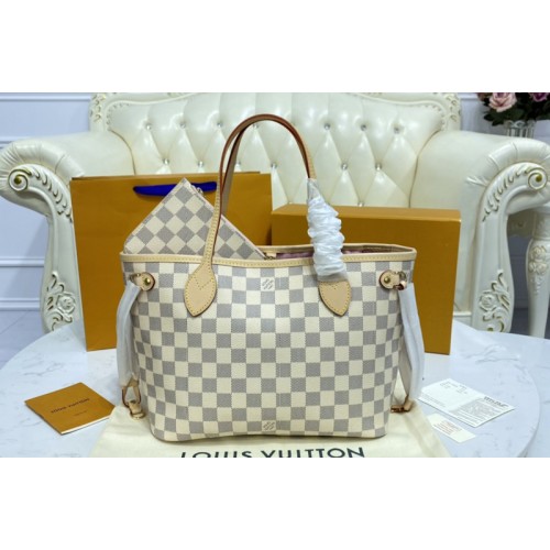 Louis Vuitton N41362 Neverfull PM tote Bag in Damier Azur coated canvas With Pink Louis Vuitton N41362 Neverfull PM tote Bag in Damier Azur coated canvas With Pink