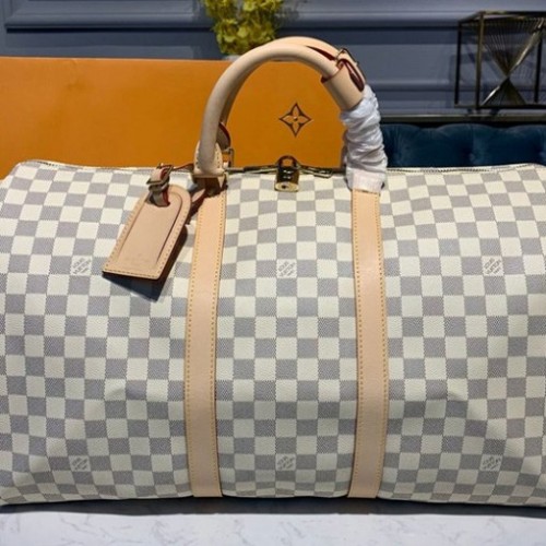 Louis Vuitton N41430 Keepall Bandouliere 50 Bag in Damier Azur Canvas Louis Vuitton N41430 Keepall Bandouliere 50 Bag in Damier Azur Canvas