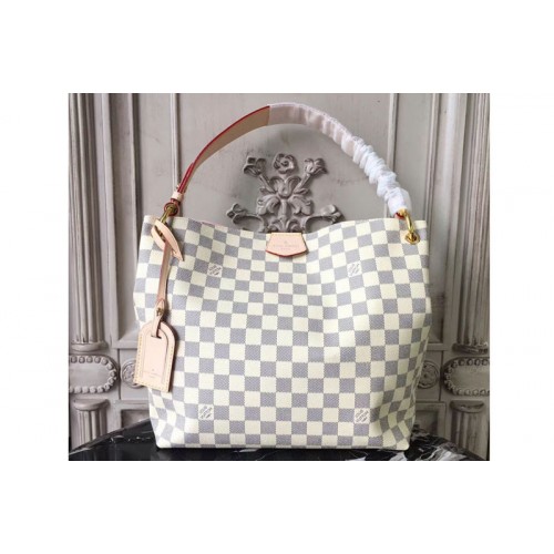 Louis Vuitton N42249 Graceful PM Bag in Damier Azur Canvas With Pink Louis Vuitton N42249 Graceful PM Bag in Damier Azur Canvas With Pink