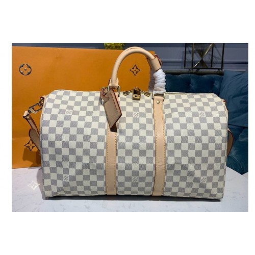 Louis Vuitton N48223 Keepall Bandouliere 45 Bag in Damier Azur Canvas Louis Vuitton N48223 Keepall Bandouliere 45 Bag in Damier Azur Canvas