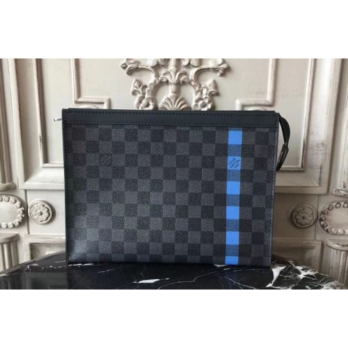 Louis Vuitton N64444 Pochette Voyage MM in Damier Graphite Canvas With Blue