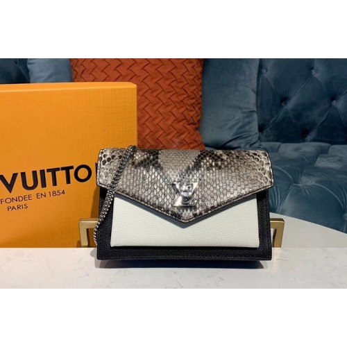 Louis Vuitton N97000 Mylockme Chain Pochette bags Black Beige Calf leather and python skin Louis Vuitton N97000 Mylockme Chain Pochette bags Black Beige Calf leather and python skin