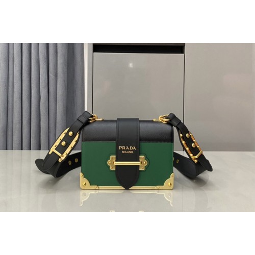 Prada 1BD045 Prada Cahier leather bag in Green Black Leather