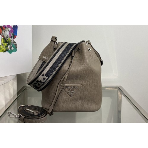Prada 1BE060 Leather bucket bag in Grey Leather