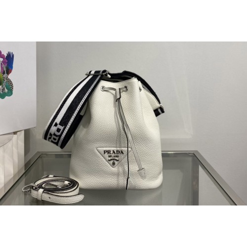 Prada 1BE060 Leather bucket bag in White Leather