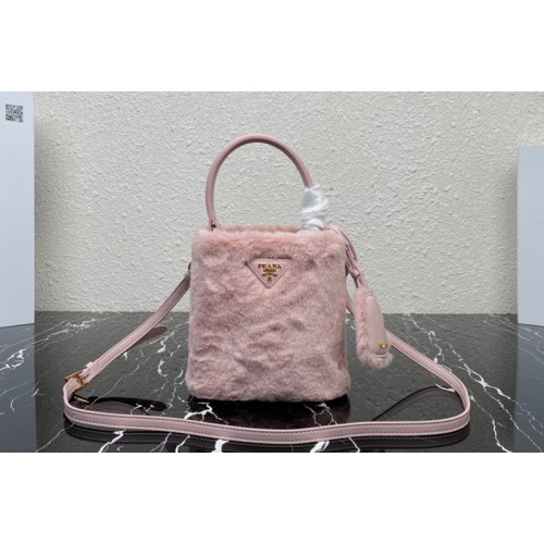 Prada 1BA373 Prada Panier shearling mini-bag in Pink shearling