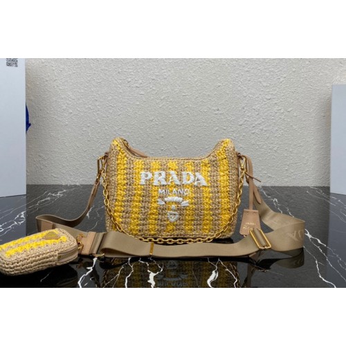 Prada 1BH204 Prada Re-Edition 2005 raffia bag in Tan Yellow