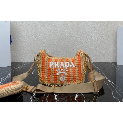 Prada 1BH204 Prada Re-Edition 2005 raffia bag in Tan Orange
