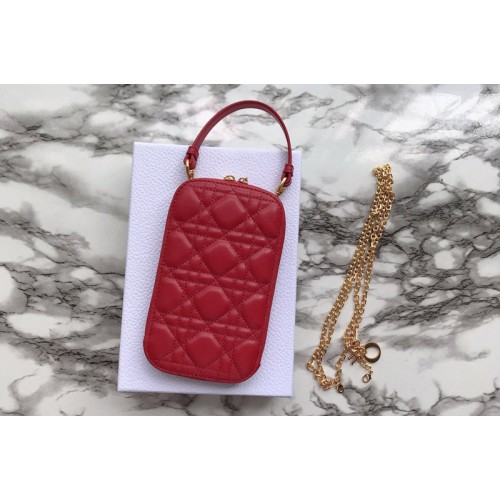 Dior S0872 Lady Dior phone holder in Red Cannage Lambskin