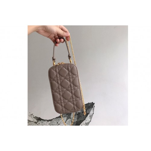 Dior S0872 Lady Dior phone holder in Gray Cannage Lambskin