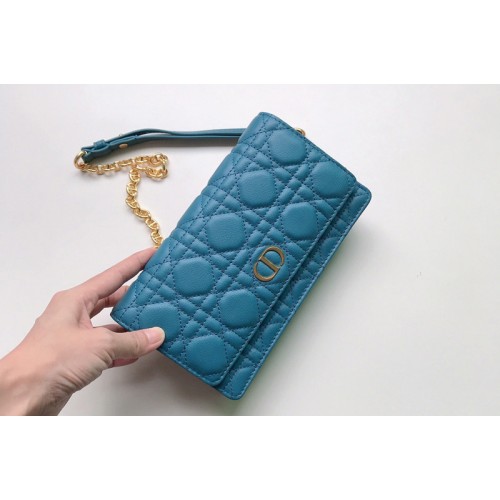 Christian Dior S5091 Dior Caro belt pouch With Chain Bag in Blue Supple Cannage Calfskin