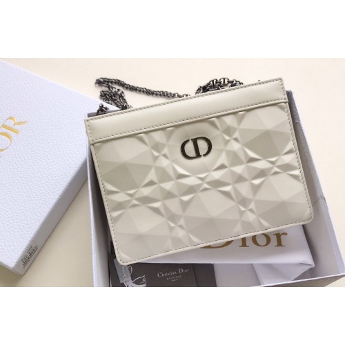 Christian Dior S5106 Dior Caro zipped pouch in White Cannage Calfskin with Diamond Motif