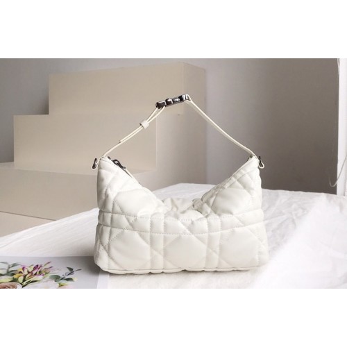 Christian Dior S5554 Medium DiorTravel Nomad pouch in White Macrocannage Calfskin