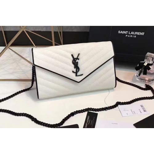 YSL Chain Wallet White Matelasse Leather