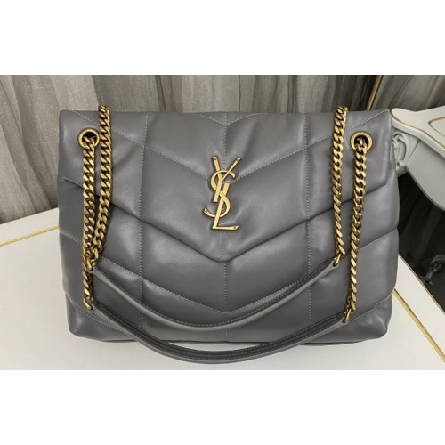 YSL Loulou Puffer Medium Bag in Gray Quilted Lambskin Leather YSL Loulou Puffer Medium Bag in Gray Quilted Lambskin Leather