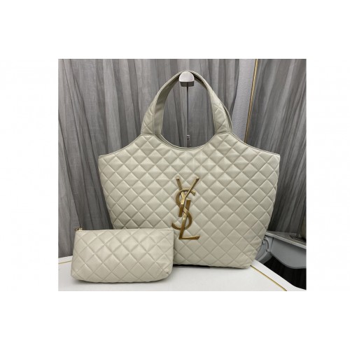 YSL Icare Maxi Shopping Bag in White Quilted Lambskin