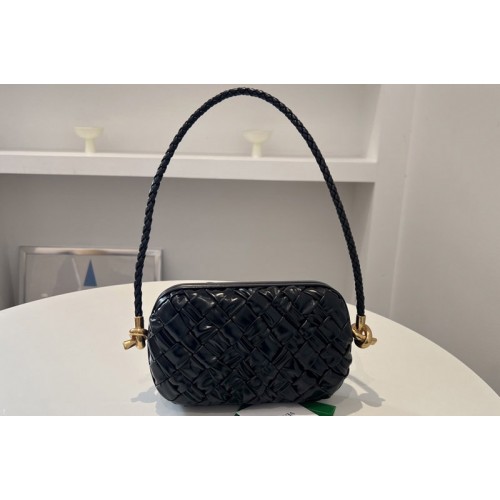 Bottega Veneta Knot on Strap Bag in Black Foulard intreccio leather minaudiere