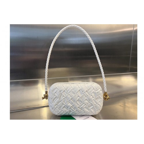 Bottega Veneta Knot on Strap Bag in White Foulard intreccio leather minaudiere