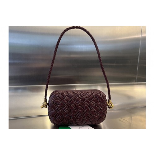 Bottega Veneta Knot on Strap Bag in Burgundy Foulard intreccio leather minaudiere